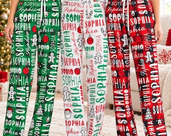 Pantalons de détente personnalisés, pyjamas de Noël avec nom personnalisé, vêtements d'intérieur pour les fêtes de fin d'année en famille