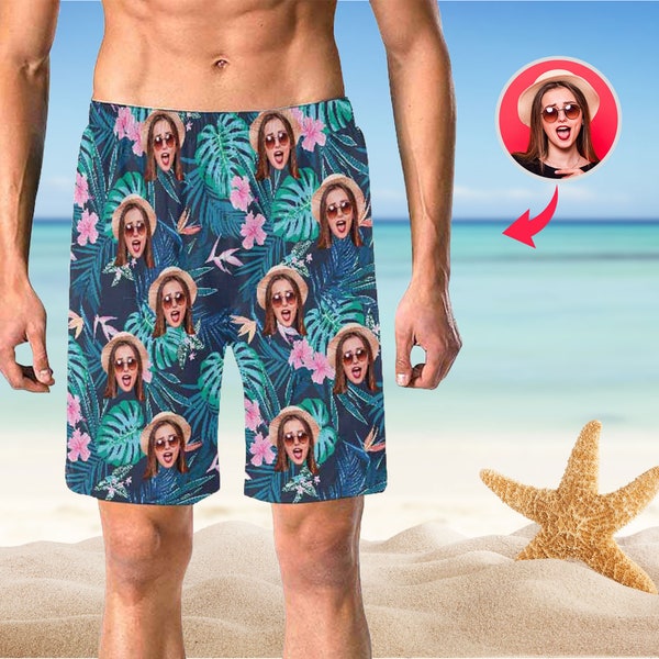 Custom Face Swim Trunk for Man, Personalized Beach Shorts with Photos, Hawaii trunk for Holidays,Bathing Suit for Him Boyfriend Husband