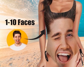 Personalized Face Photo Swimsuit,Custom Women's One-Piece Swimwear,Bachelorette Party Bathing Suit