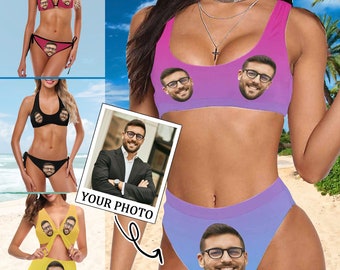 Benutzerdefinierter Badeanzug mit Gesicht, personalisiertes Foto auf Brautbadebekleidung, Damen-Bikini-Badeanzug, Junggesellenabschied, Geburtstags-/Jahrestagsgeschenke