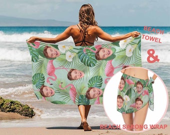 Custom Face Beach Towel, Custom Women's Beach Sarong Wrap with Face, Gifts for Her, Custom Hawaii Beach Towel, Birthday Gift, Summer Vibes