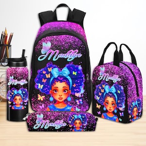 Sac à dos d'école personnalisé pour filles du primaire avec nom, sac à dos personnalisé pour enfants, cartable personnalisé avec boîte à lunch, cartable cadeau personnalisé