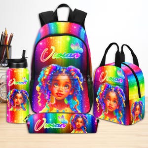 Cartable personnalisé avec boîte à lunch, sac à dos d'école personnalisé avec nom, sac à dos personnalisé pour fille nièce, sac à dos personnalisé pour fille/enfant