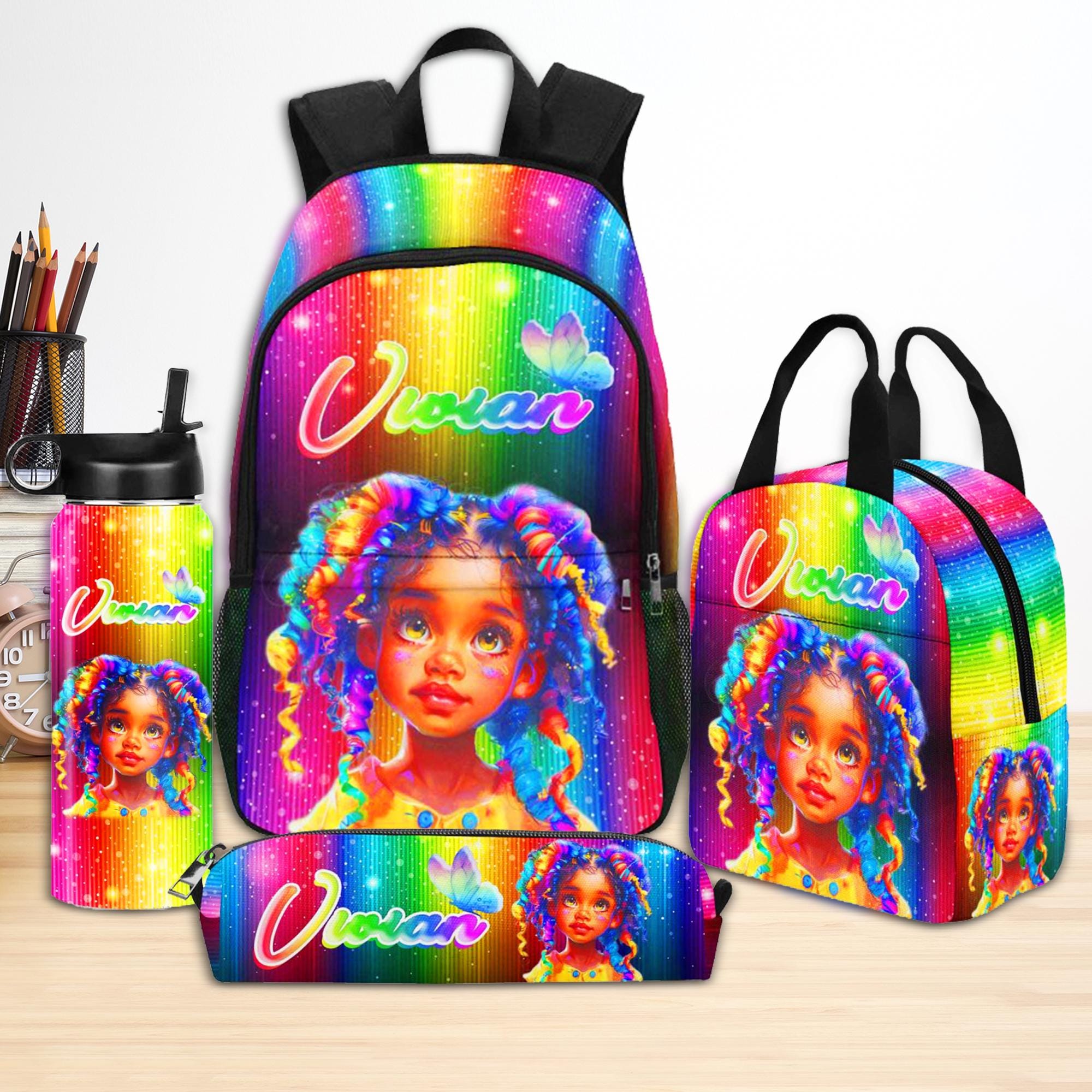 Large Rainbow Backpack & Small Bag Set Personalized Rainbows and Flowers Adventure Collection  main image 2