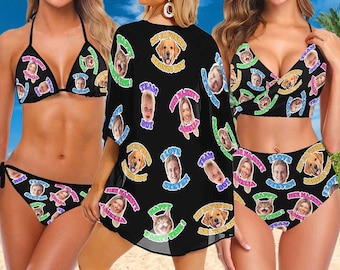 Custom Face Bikini Swimsuit Set, Personalized Photo Swimwear