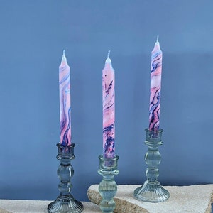 Set of 3 candles,marble candles,taper candles,dinner candles,pink and blue home decor,wedding candles,tall taper candles,tapered candles