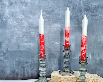 Set of 3 taper candles,Halloween candles,Halloween decoration,table decor,red taper candlle.marble candle,harror,taper dinner candles,gift