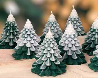 Christmas tree pillar candle,Christmas candle gift,festive candle,Christmas table decor,secret santa gift,gift for women,green candles,vegan