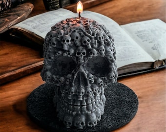 Schedel zwarte pijlerkaars, Halloween kaars, skelet gotische kaars, suiker schedel decor, enge kaars, griezelig cadeau, kerstcadeau, alternatief cadeau