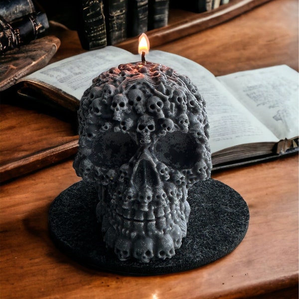 Bougie pilier noire tête de mort, bougie d'Halloween, bougie gothique squelette, décoration tête de mort en sucre, bougie effrayante, cadeau effrayant, cadeau de Noël, cadeau alternatif