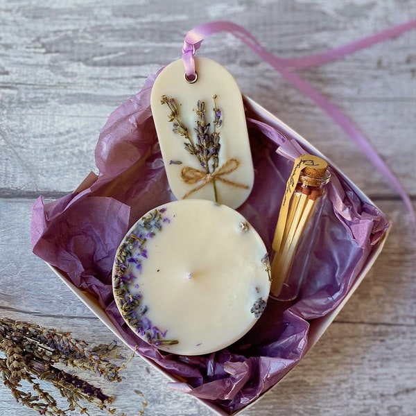 Birthday gift box, lavender candle, gift ideas for women, candle gift set, unique gifts for her, Candle in a gift box,gift set for her,vegan