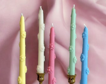 Tall Pillar Pastel Candles,3D Flower shaped candles,Wedding candle set,Dinner candle set,Colourful candles,Spring table decor,gift for her