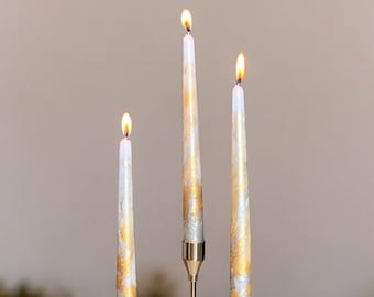 Gold silver metallic marble candles,tall taper candle set,dinner candles,gold silver home decor,wedding candle gift,tapered pillar candles,