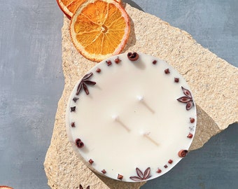 Große 3 Docht Duftkerze, XL Kerze, botanische Kerze, Kerzengeschenk, Einweihungsgeschenk, langlebige Kerze, Geschenk für sie, Geburtstagsgeschenk, vegan