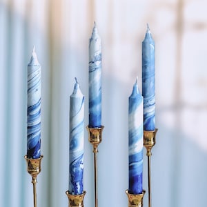 Set of 3 candles,marble candles,taper candles,dinner candles,blue and white home decor,wedding candles,tall taper candles,tapered candles