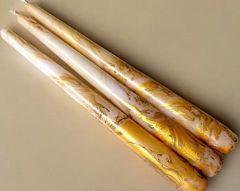 Gold beige metallic marble candles,tall taper candle set,dinner candles,gold silver home decor,wedding candle gift,housewarming gift for her
