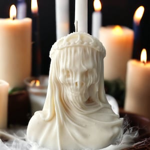 Large Black scented skeleton veiled candle,gothic candle gift,Halloween candle,skull pillar candle,human skull candle,Gothic Christmas gift