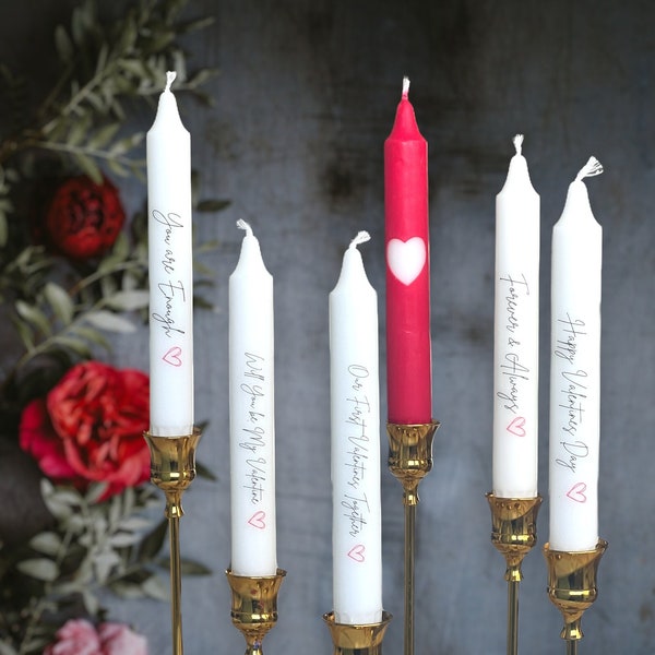 Bougies personnalisées pour la Saint-Valentin, bougies rouges et blanches, décoration de table pour la Saint-Valentin, bougeoir, bougies coniques pour la Saint-Valentin, bougies à message,