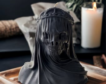 Large Black scented skeleton veiled candle,gothic candle gift,Halloween candle,skull pillar candle,human skull candle,Gothic Christmas gift