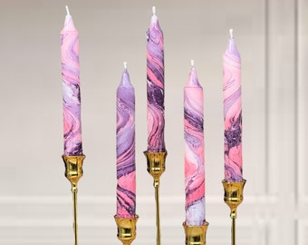 Marble Purple pink dinner candles,Purple pink taper candles,candle sticks,pink house decor,housewarming gift,candle gift,wedding candles set
