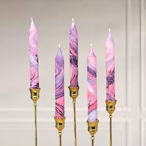 Marble Purple pink dinner candles,Purple pink taper candles,candle sticks,pink house decor,housewarming gift,candle gift,wedding candles set