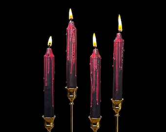 Black red taper candles,Blood dripping candle,Halloween candle,Gothic candle,Black dinner candle,bleeding candle,Halloween table decor,gift