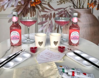 Caja nocturna de cita de San Valentín, Pinta tu propio portavelas, Conjunto de actividades para parejas, Kit de bricolaje artesanal, Regalo de aniversario para ella, Kit de experiencia para parejas