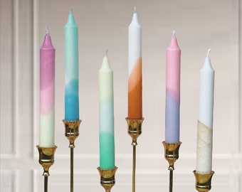 Dip Dyed dinner candles,Colourful candles,soft pastel taper candles,pillar candle set.Wedding candles,blue,grren,yellow,white,pink,set of 3