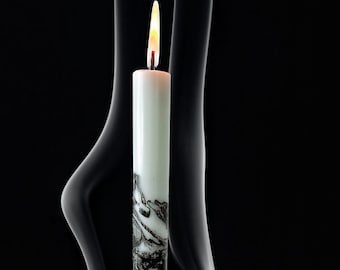 Set of 3 candles,black marble candles,black taper candles,dinner taper candles,black and white  home decor,black pillar candles,white candle