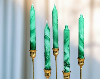 Marble Dark green dinner candles,green taper candles,candle sticks,green house decor,housewarming gift,candle gift,wedding candles set vegan