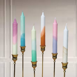 Dip Dyed dinner candles,Colourful candles,soft pastel taper candles,pillar candle set.Wedding candles,blue,grren,yellow,white,pink,set of 3