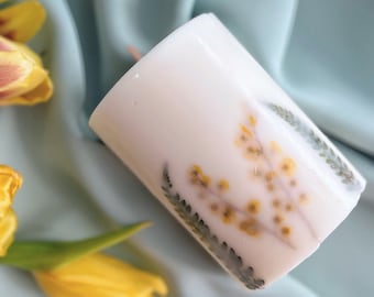 Gran vela de pilar perfumada, regalo de vela para ella, vela botánica, vela de larga duración, vela floral, regalo de agradecimiento, regalo de cumpleaños para ella, vegano