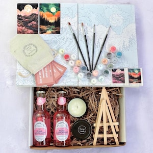 Valentines Date night box,Paint by numbers,Couple activity set,Craft DIY kit,Anniversary gift for her,Couples experience kit,Sip and paint