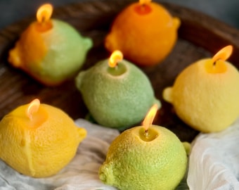 Lemon Shaped Taper Candles: Mediterranean Kitchen Decor, Summer Gift