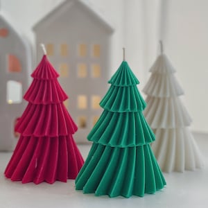 Christmas tree candles,green,red Christmas decor,winter candle,housewarming gift,Christmas gift for her,holiday candles,festive candle gift