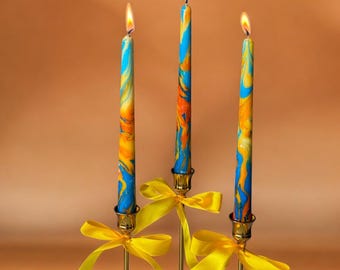 Hoge tapse marmeren kaarsen, kaarsen voor dinertafel, kandelaars, housewarmingcadeau, kaarscadeau, huwelijkskaarsen, dip-dye-kaarsen, kleurrijke kaarsen