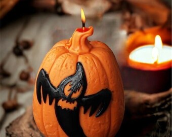 Large pumpkin shaped candle,orange pumpkin candle,autumn home decor,,Halloween candle,pumpkin spice,Spooky candle,Halloween table decoration