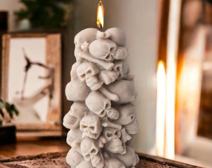Skull pillar candle,Halloween candle,skeleton gothic candle,Halloween party table decoration,sugar skull,scary candle,creepy gift,vegan gift