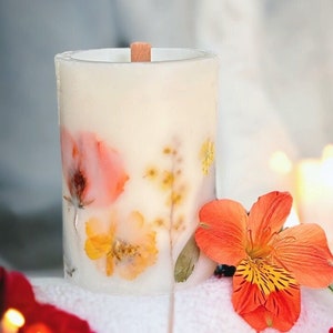 Grande bougie pilier parfumée, bougie cadeau pour elle, bougie botanique, cadeau d'anniversaire pour femme, bougie longue durée, cadeau de Noël, cadeau de remerciement
