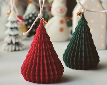 Christmas tree candles,green,red Christmas decor,winter candle,housewarming gift,Christmas gift for her,holiday candles,festive candle gift