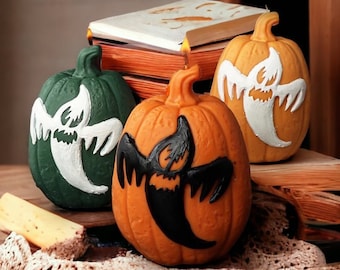 Large pumpkin shaped candle,orange pumpkin candle,autumn home decor,,Halloween candle,pumpkin spice,Spooky candle,Halloween table decoration
