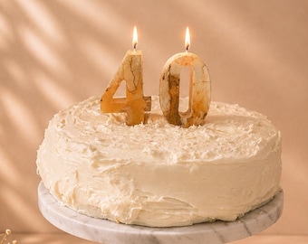 Candela a forma di numero in marmo oro, argento e nero, candela di lusso per torta di compleanno, elegante decorazione per torta, candela per torta elegante personalizzata, decorazione per anniversario