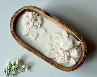 3 wick Large Floral Dough Bowl Candle,3D Rose Flower Scented Candle,Flower Home Decor,floral gift for her,Soy wax candle,Birthday gift set