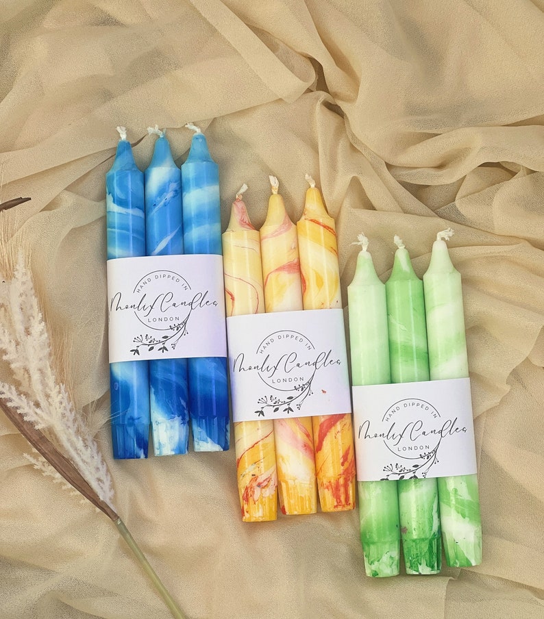 Set of 3 candles,marble candles,taper candles,dinner candles,blue and white home decor,wedding candles,tall taper candles,tapered candles image 2