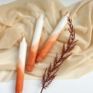 Dip Dyed dinner candles,Pillar candles,brown orange candles,set of 3,wedding candles,tall taper candles,decorative candles,colourful candles