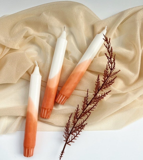 Dip Dyed Candles,Stumpenkerzen,braun orange Kerzen,3er Set,Hochzeitskerzen,große Fädelkerzen,Dekokerzen,bunte Kerzen