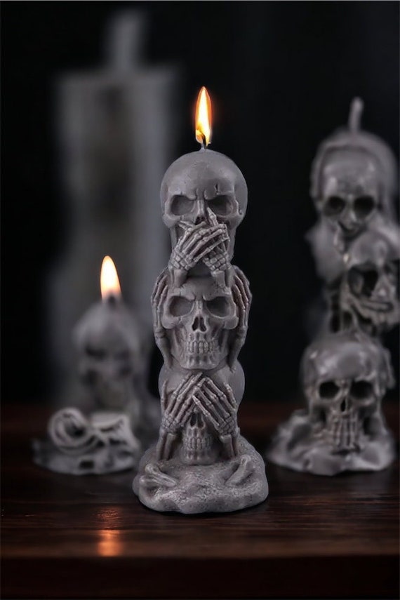 Skull Pillar Candle,halloween Candle,skeleton Gothic Candle