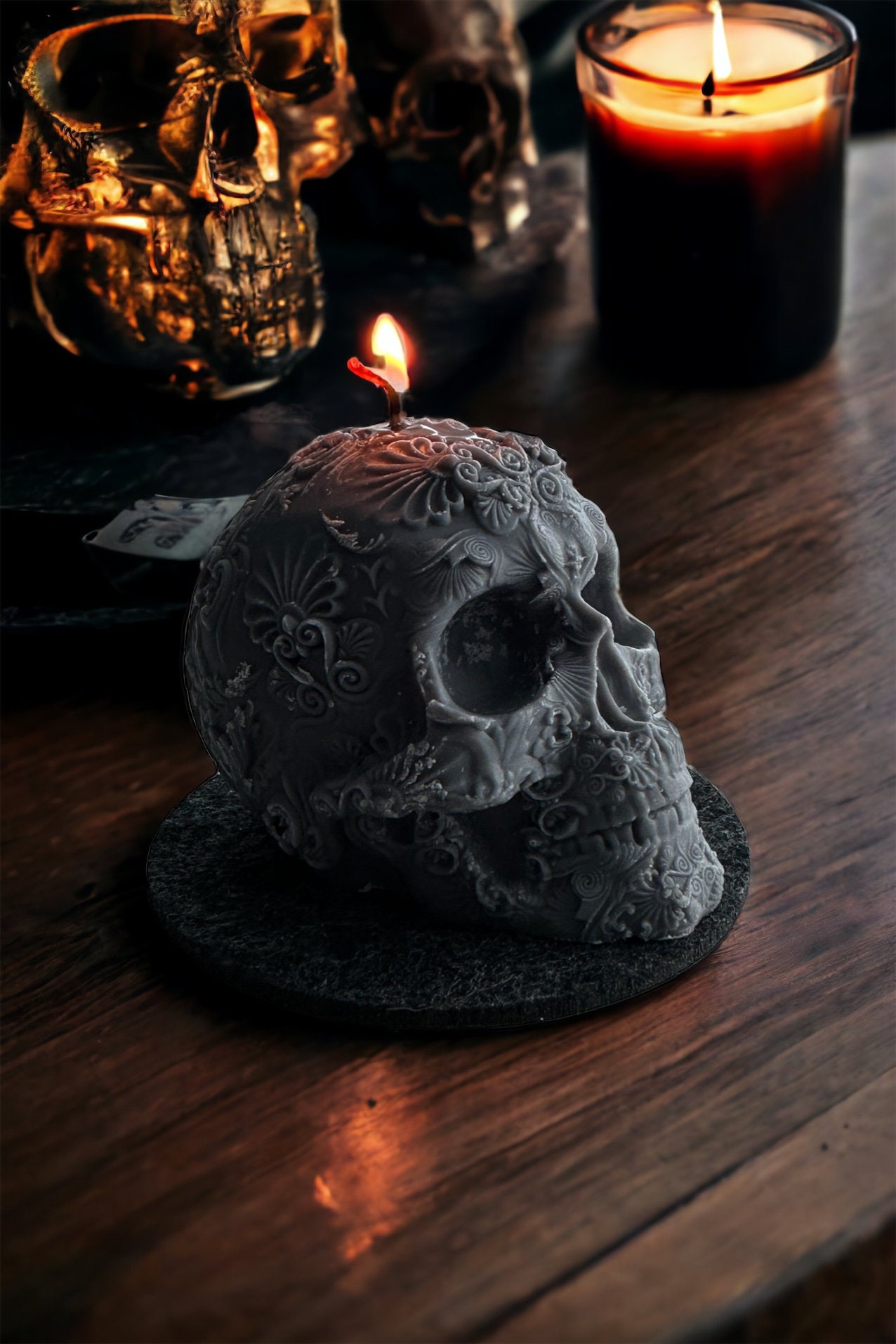 Skull Black Pillar Candle,halloween Candle,skeleton Gothic Candle