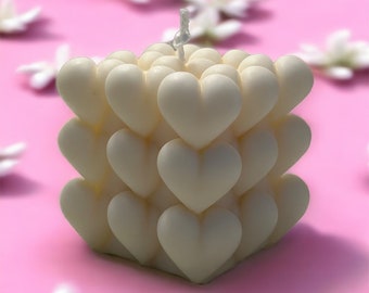 Valentin's day scented heart shaped bubble candle,Valentin's home decor,Love cube candle,gift for her,Sculptural aesthetic candle,vegan gift