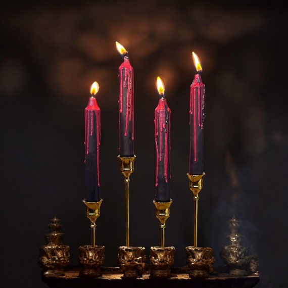 Black red taper candles,Blood dripping candle,Halloween candle,Gothic candle,Black dinner candle,bleeding candle,Halloween table decor,gift